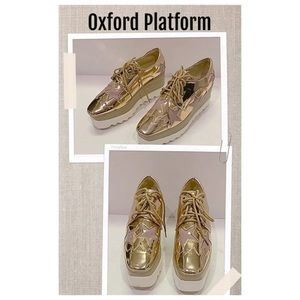 Platform Oxford Gold Square Toe Lace Up Sz 36
